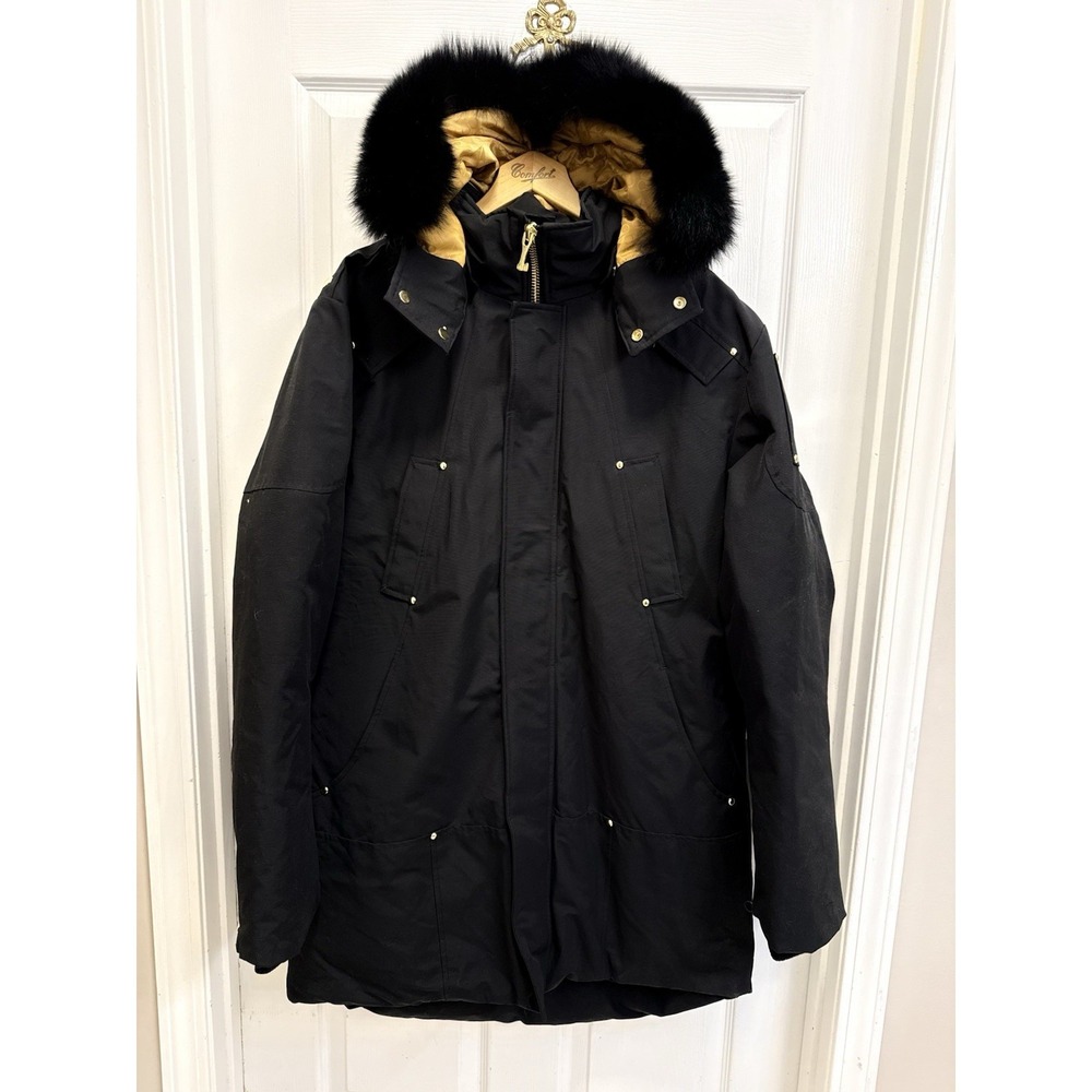 Moose Knuckles Gold Series Stag Lake Parka Mens 2XL Black Down Fur Hood 24 Karat